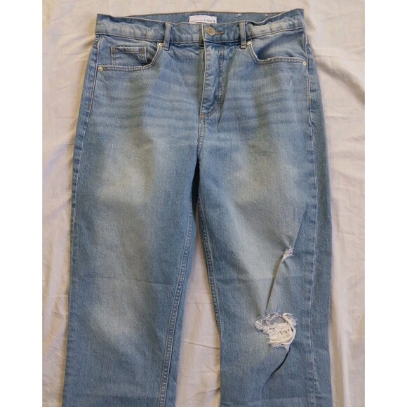 Loft High Waist Straight Crop Jeans Light Wash Distressed Women's 28 6 - Picture 2 of 9